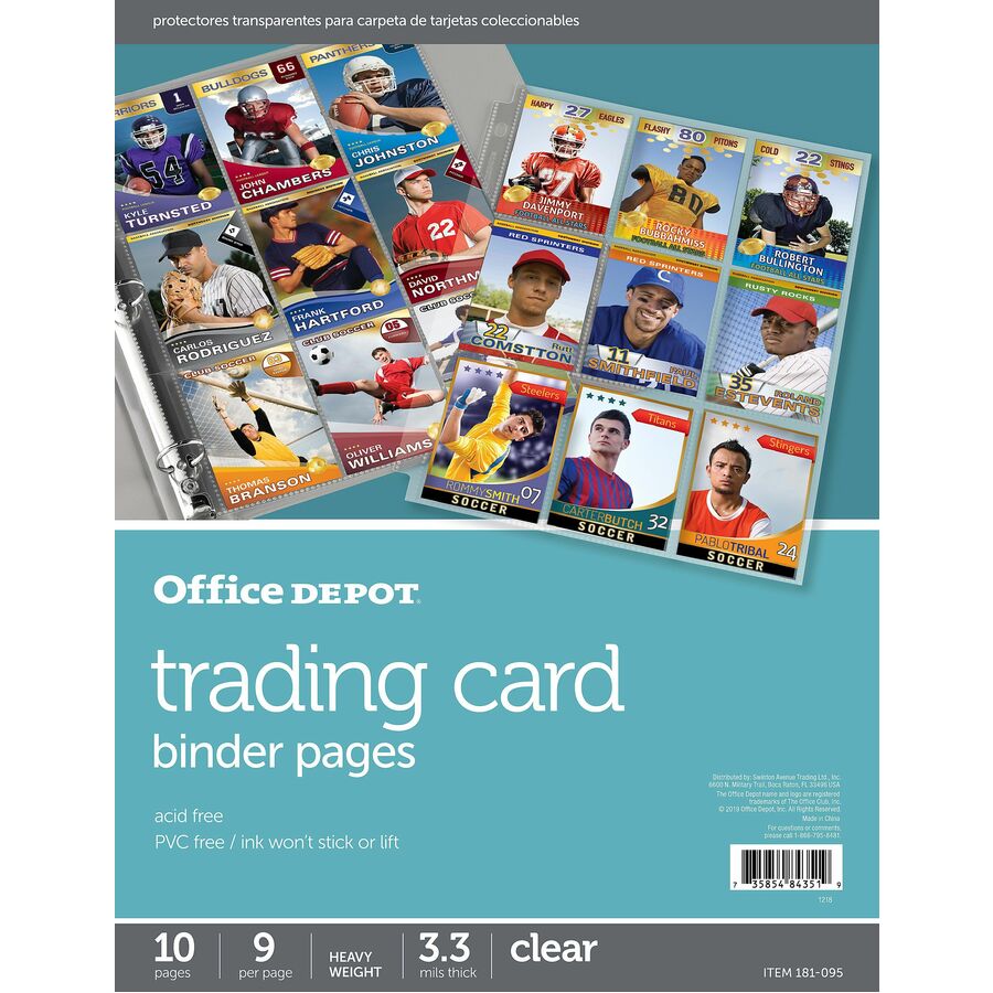 Office Depot Trading Card Binder Pages, 8 1/2" x 11" , Transparent