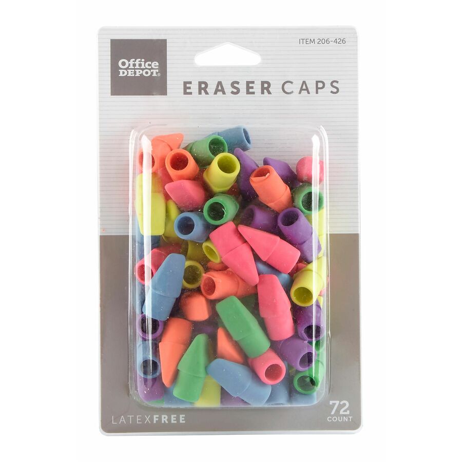 Office Depot Eraser Caps, Assorted Colors, Pack Of 72 Complete Office