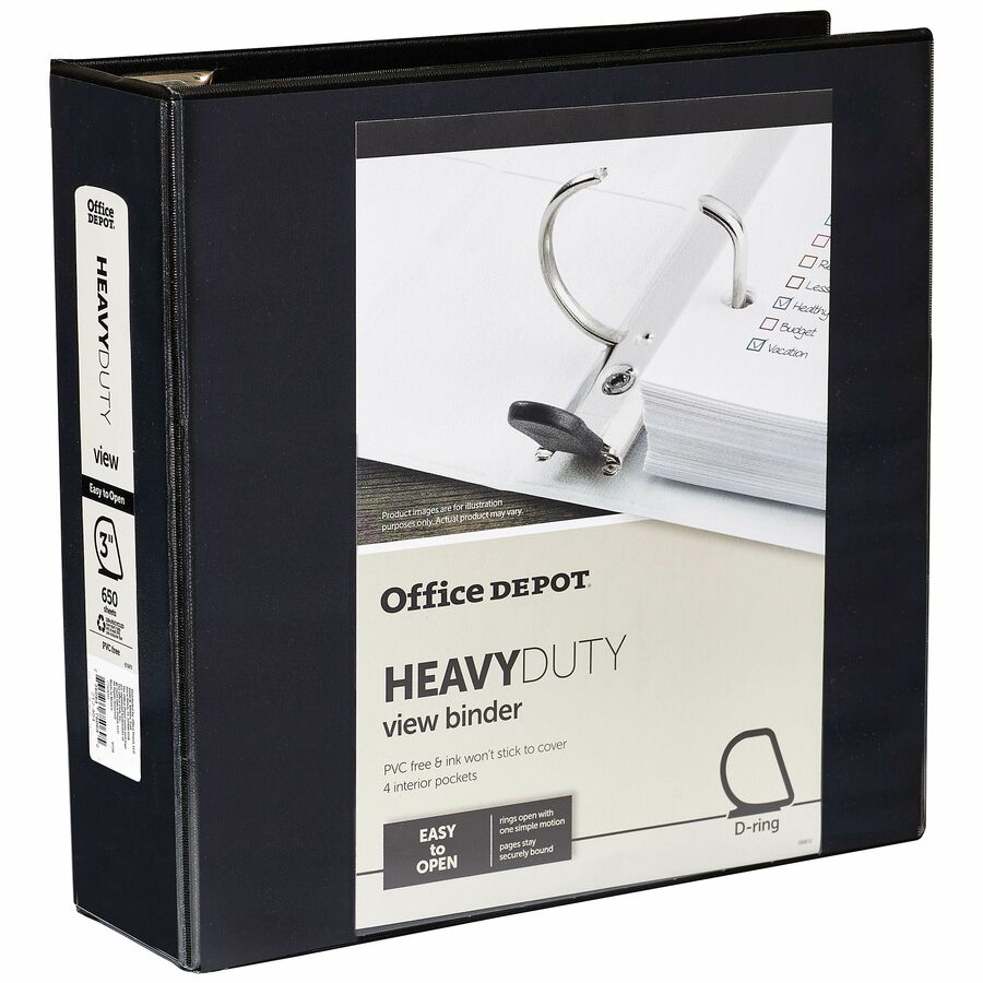 Office Depot® Brand HeavyDuty View 3Ring Binder, 3" DRings, 49