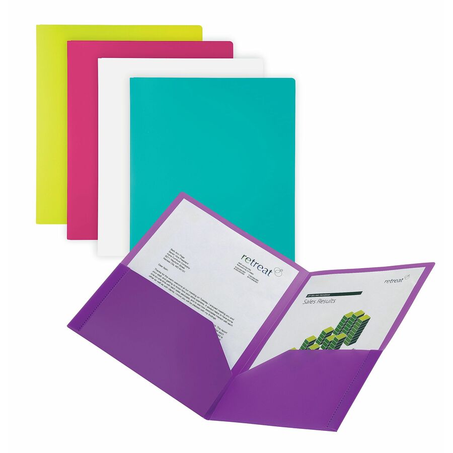Office Depot® Brand 2Pocket Poly Fashion Portfolios, 8 1/2" x 11" , Assorted Colors, Pack Of 5