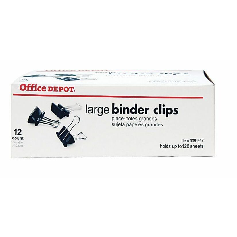 Office Depot® Brand Binder Clips, Large, 2" Wide, 1" Capacity, Black