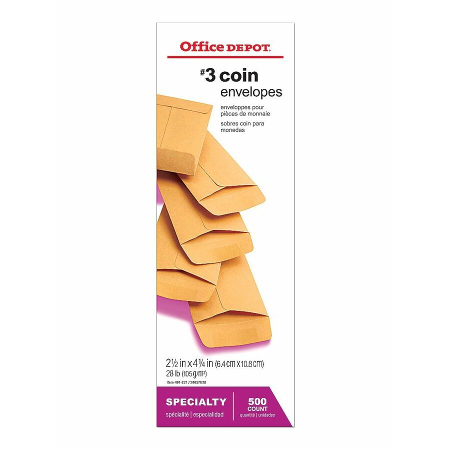 Office Depot® Brand Coin Envelopes, 21/2" x 41/4" , Gummed Seal