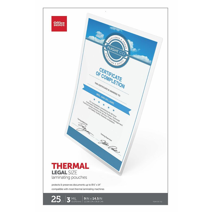 Office Depot® Brand Laminating Pouches, Legal Size, 3 Mil, 9" x 14.5