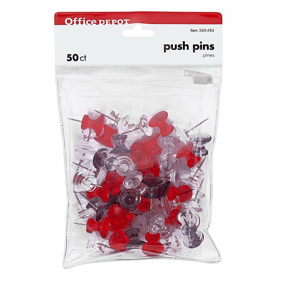 Office Depot® Brand Pushpins, 7/16" , Assorted Colors, Pack Of 50