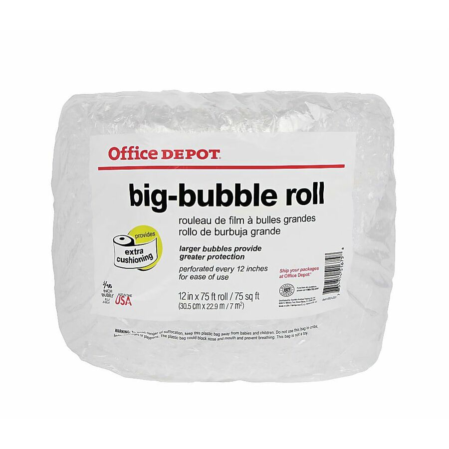 Office Depot Bubble Roll, 5/16in Thick, Clear, 12in x 75ft Bubble