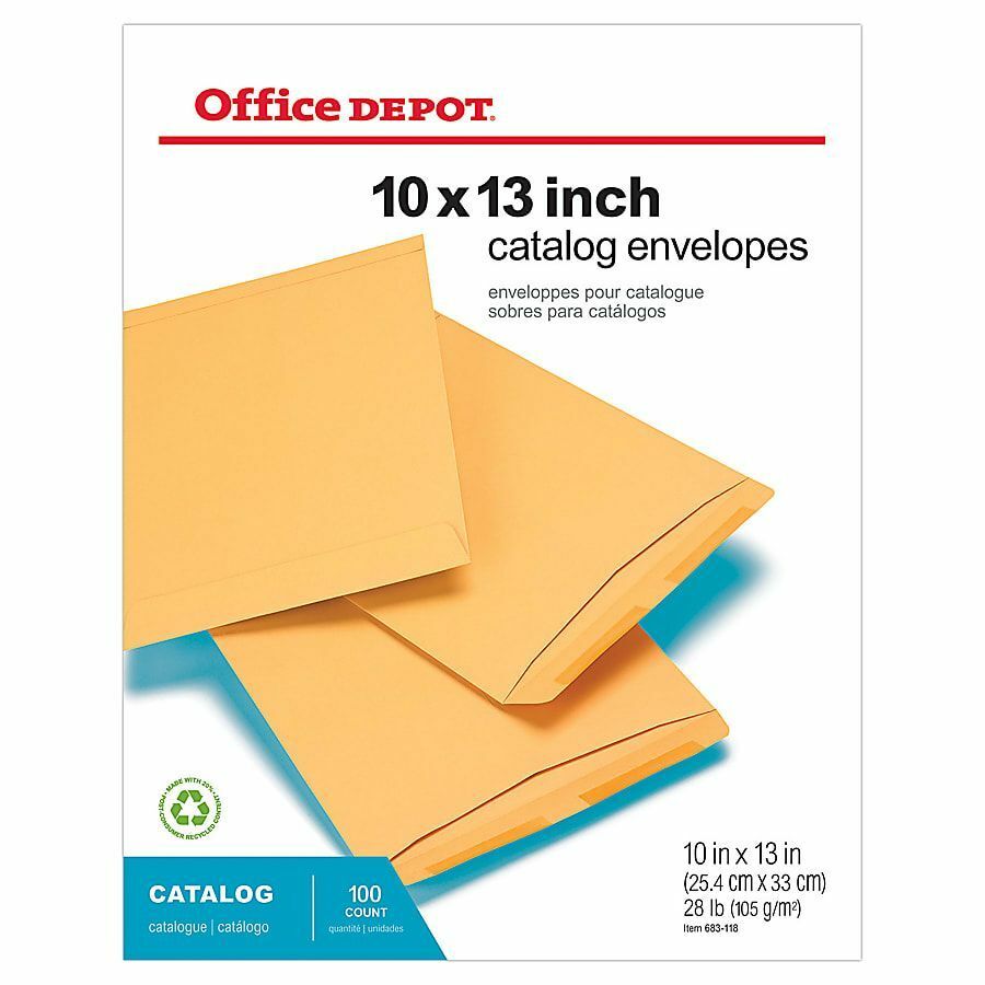Office Depot 10" x 13" Manila Catalog Envelopes, Gummed Seal, Brown