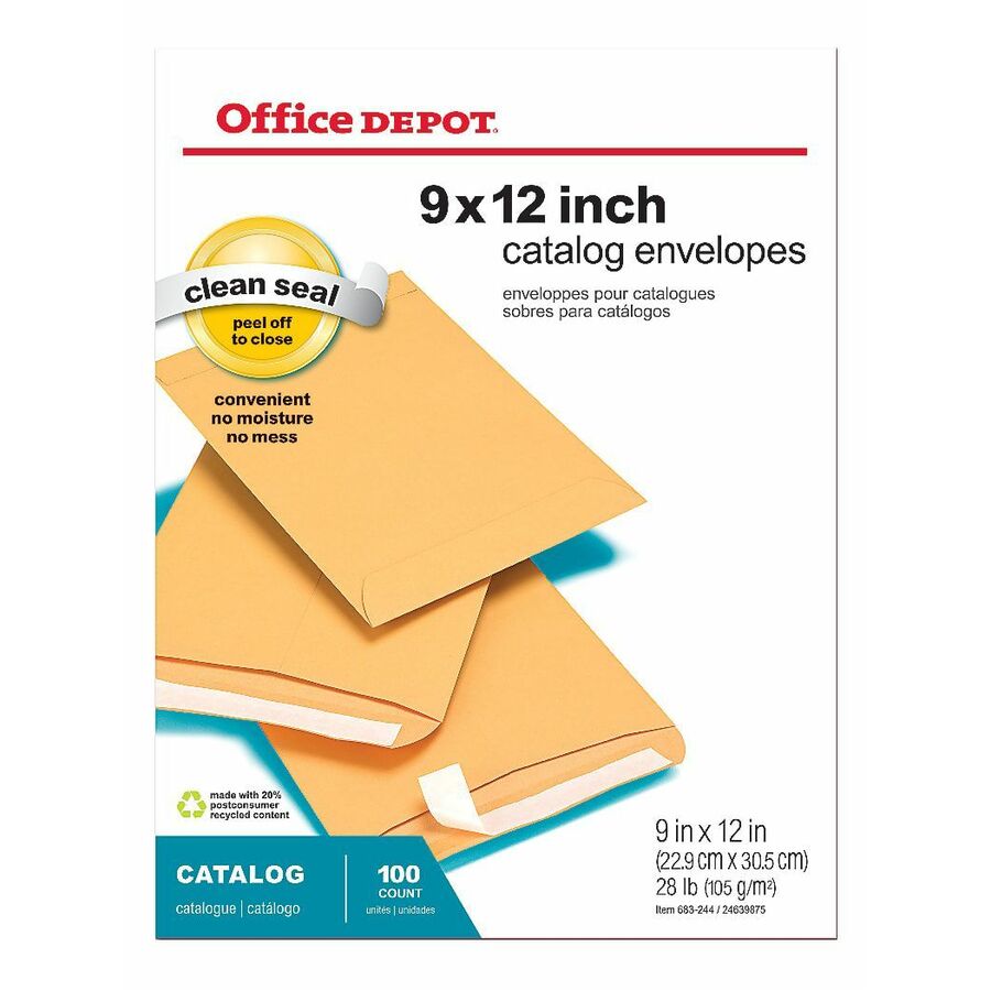 Office Depot® Brand Manila Catalog Envelopes, 9" x 12" , Clean Seal
