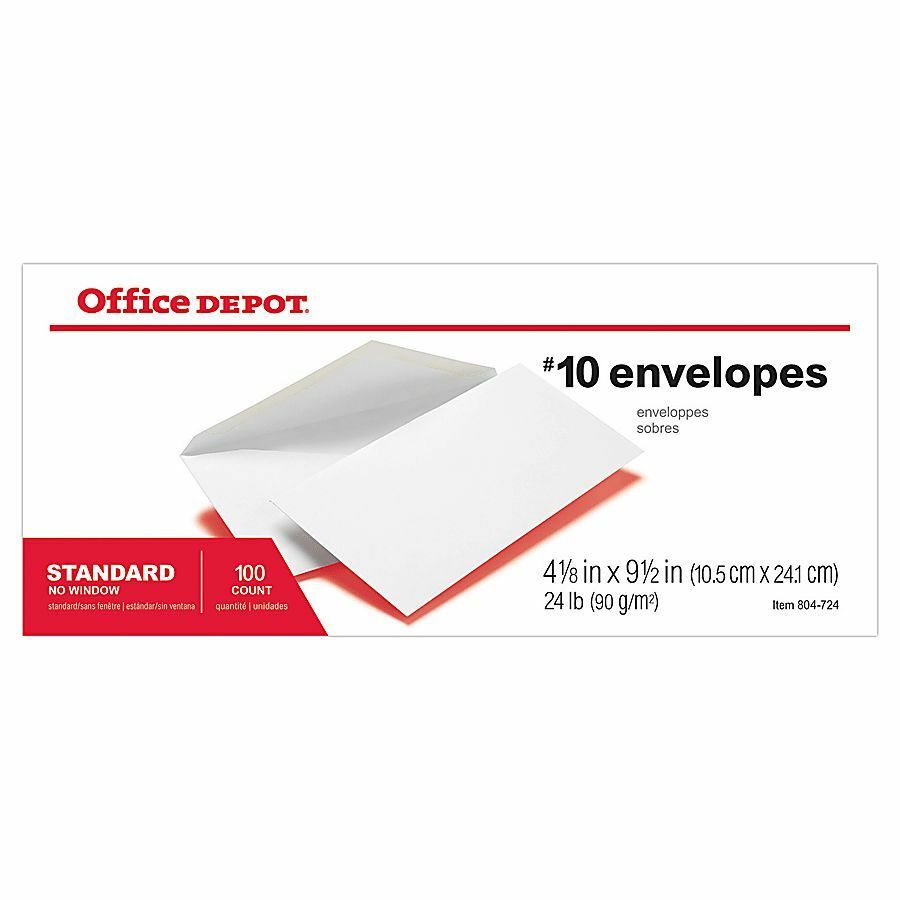 Office Depot 10 Envelopes, Gummed Seal, White, Box Of 100 Business Envelopes Office Depot