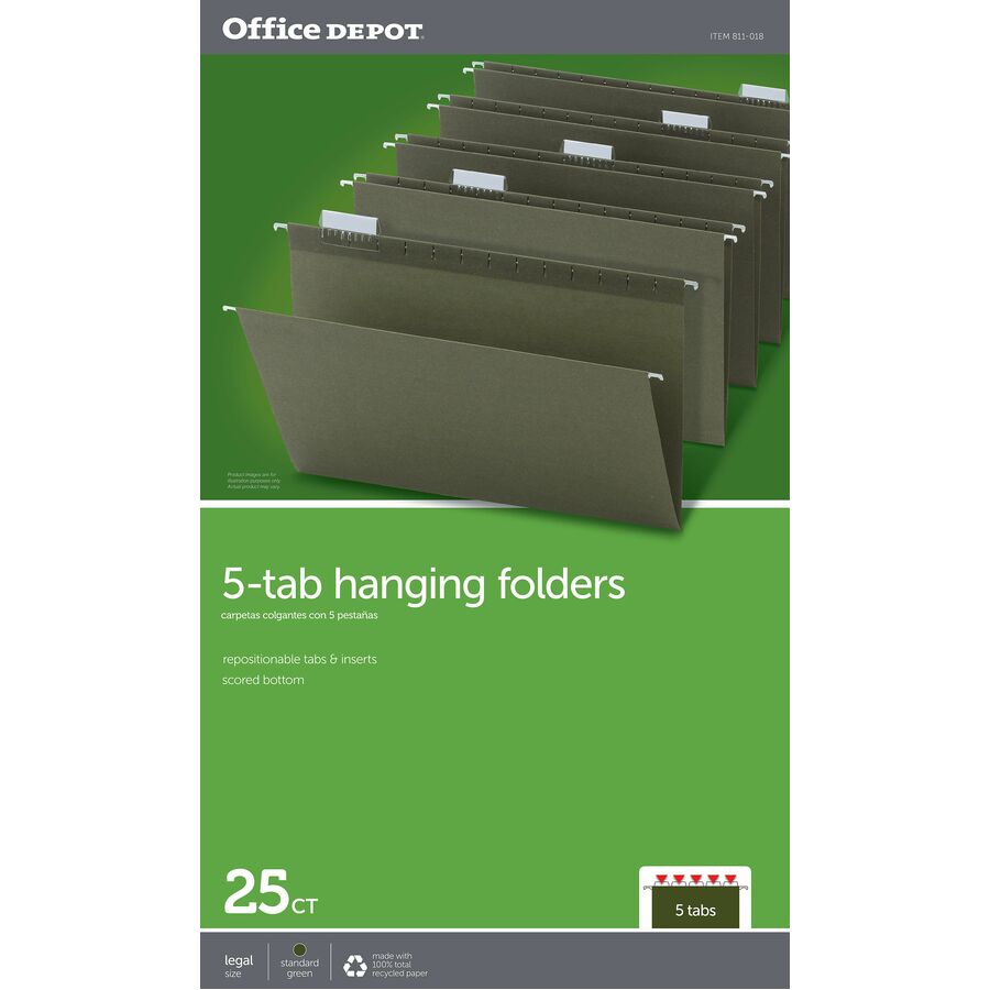 Office Depot 1/5 Tab Cut Legal Recycled Hanging Folder Hanging File