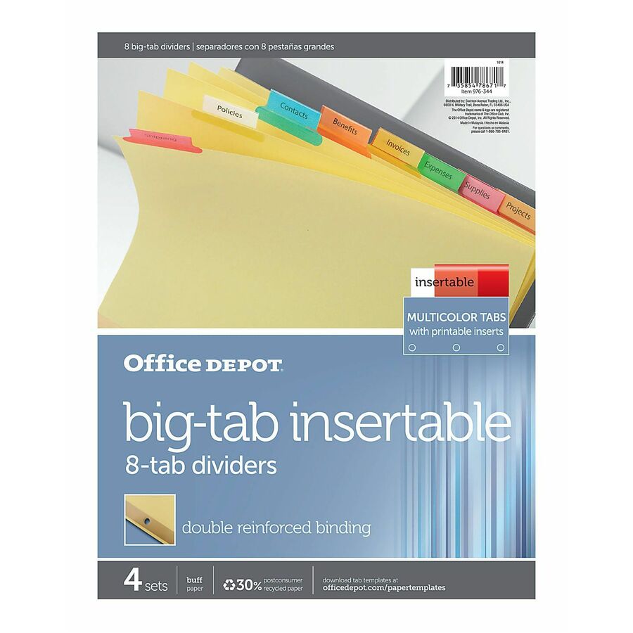 Office Depot® Brand Insertable Dividers With Big Tabs, Buff, Assorted