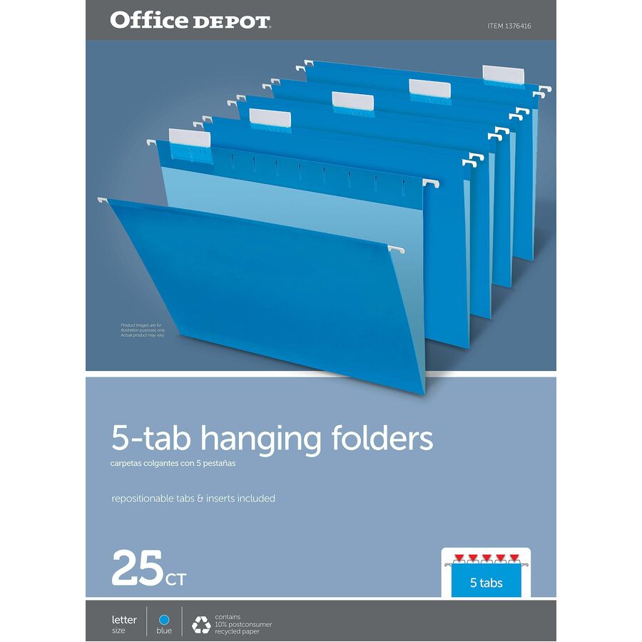 Office Depot® Brand Hanging Folders, Letter Size, Blue, Box Of 25