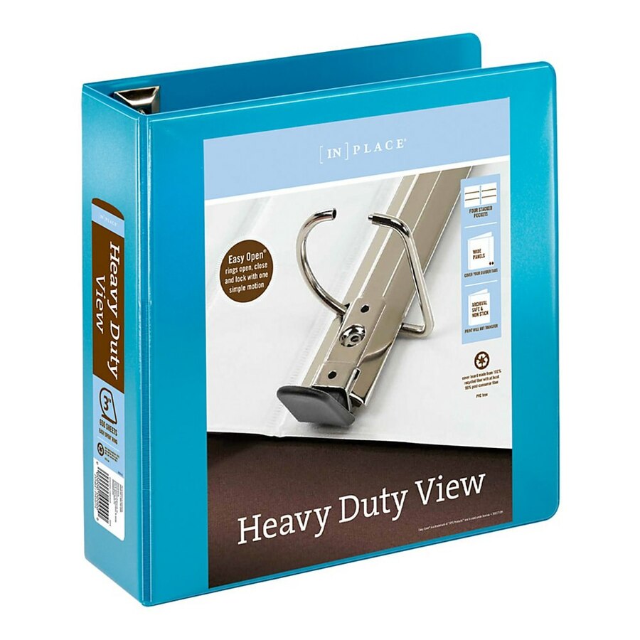 Office Depot HeavyDuty View Binder, 3in Rings, 54 Recycled, Teal