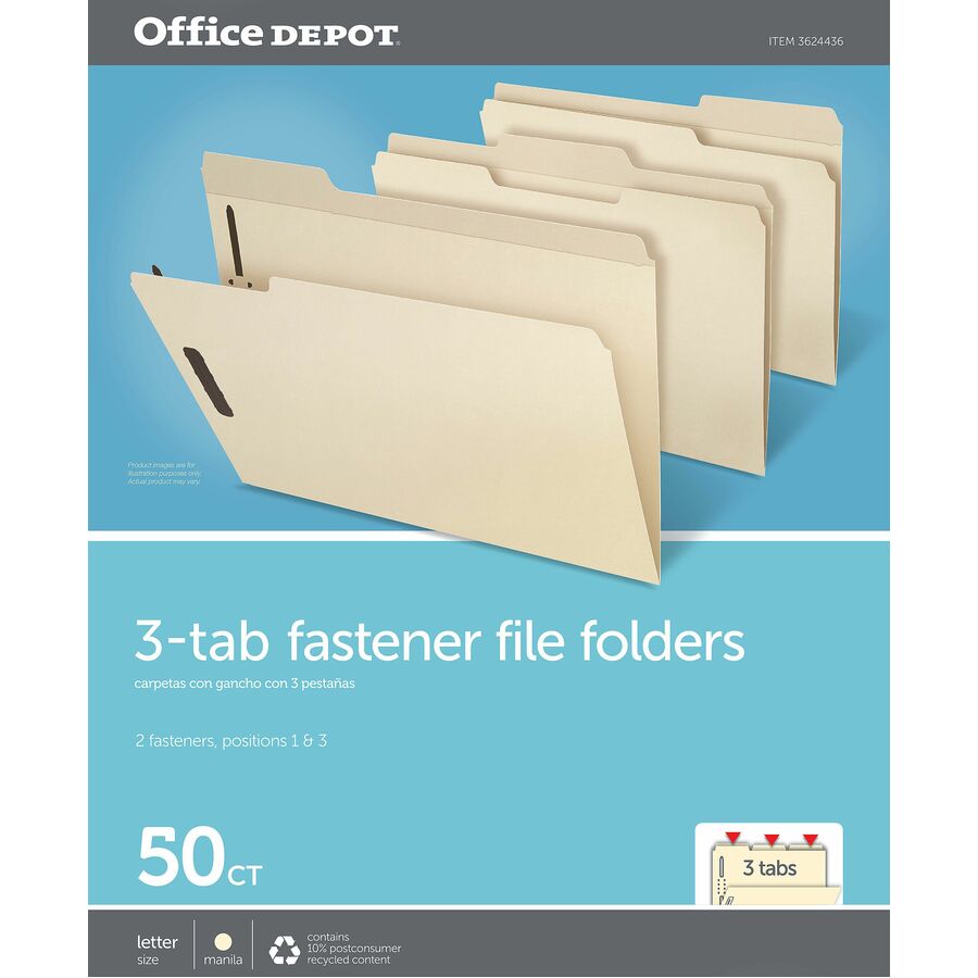 Office Depot® Brand Reinforced Manila Folder With 2 Embossed Fasteners
