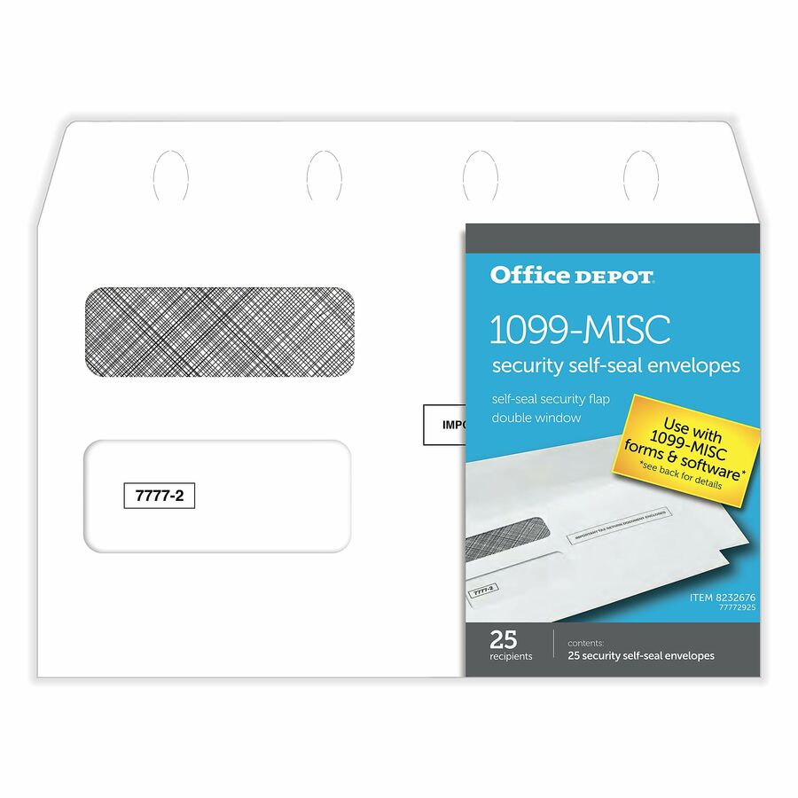Office Depot® Brand DoubleWindow SelfSeal Envelopes For 1099MISC 2Up Forms, 55/8"H x 9"W