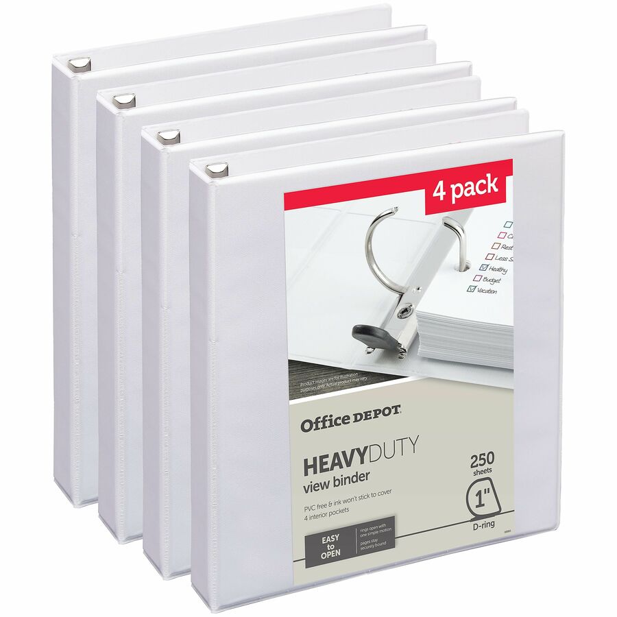 Office Depot HeavyDuty View Binder, 1in Rings, 55 Recycled, White