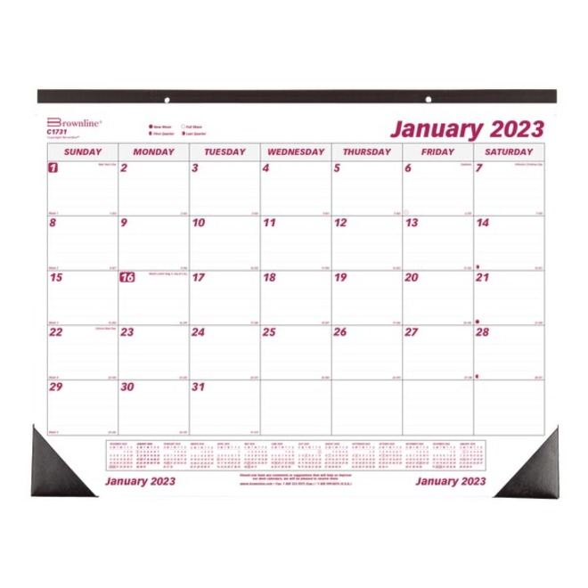 Brownline® Monthly Desk Calendar, 22" x 17", Burgundy/White, January To