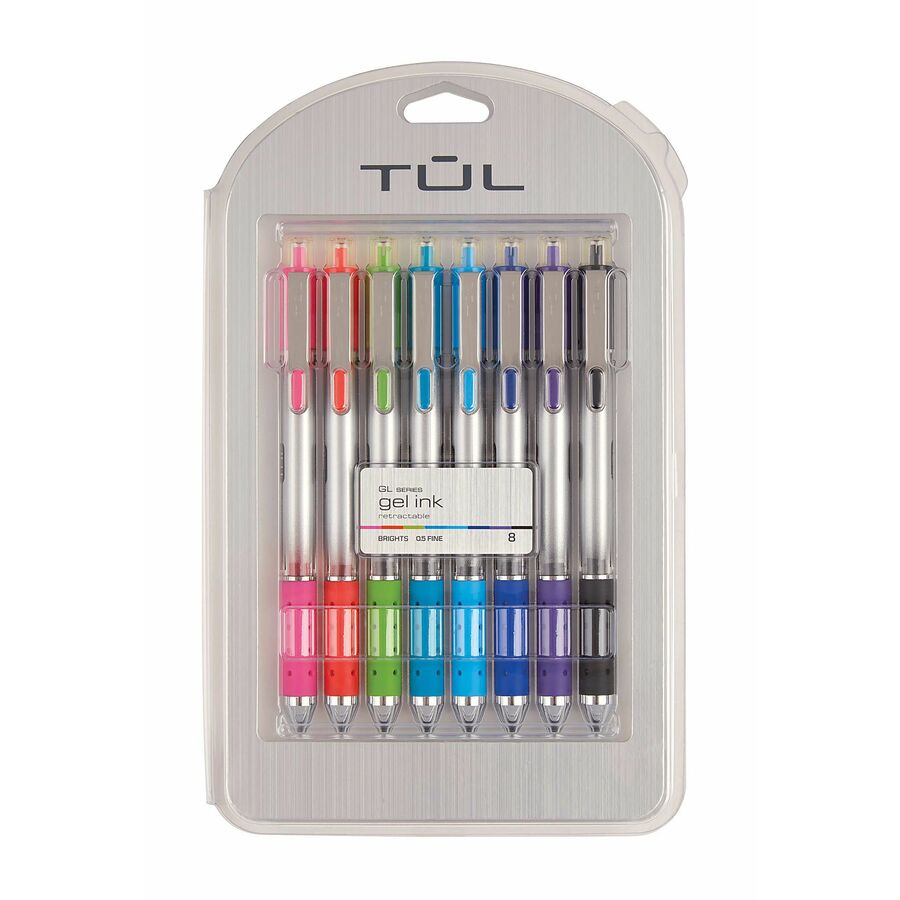 TUL Retractable Gel Pens, Fine Point, 0.5 mm, Silver Barrel, Assorted