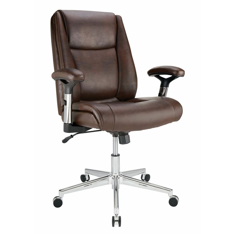 Realspace Mfmc400 Bonded Leather Multifunction Managerial Chair Brown Realspace Densey Bonded Leather MidBack Managerial Chair, Brown