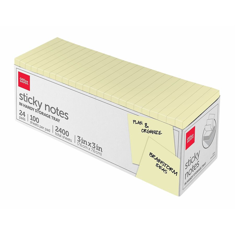 Office Depot® Brand Sticky Notes, With Storage Tray, 3" x 3" , Yellow