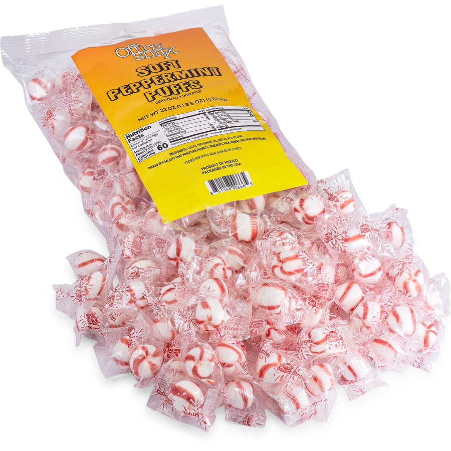 Office Snax Peppermint Puff Candy Peppermint Individually Wrapped