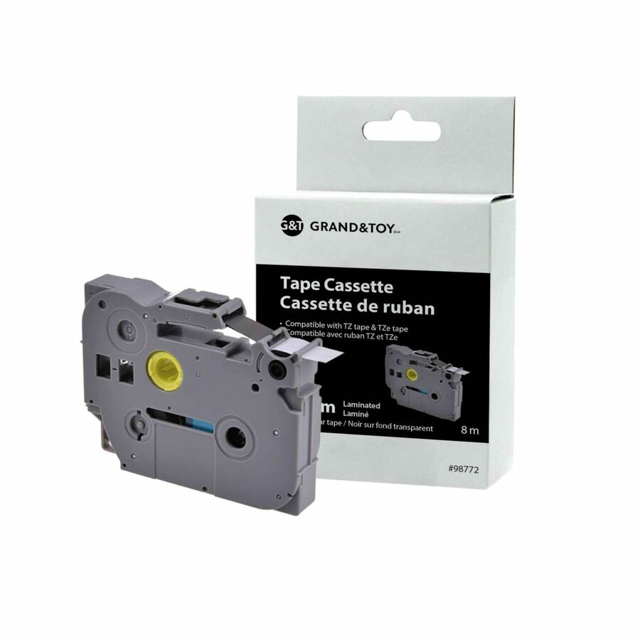 Grand & Toy Sign TZe Black Type On Clear Label Tape Cassette, 12 mm (1/