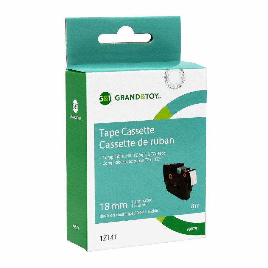 Grand & Toy Sign TZe Black Type On Clear Label Tape Cassette, 18 mm (3/