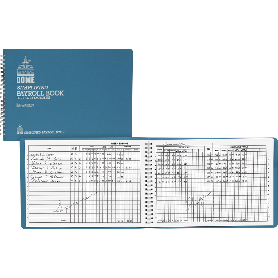 DOM710 Dome® Simplified Payroll Record, Light Blue Vinyl Cover, 7 1/2