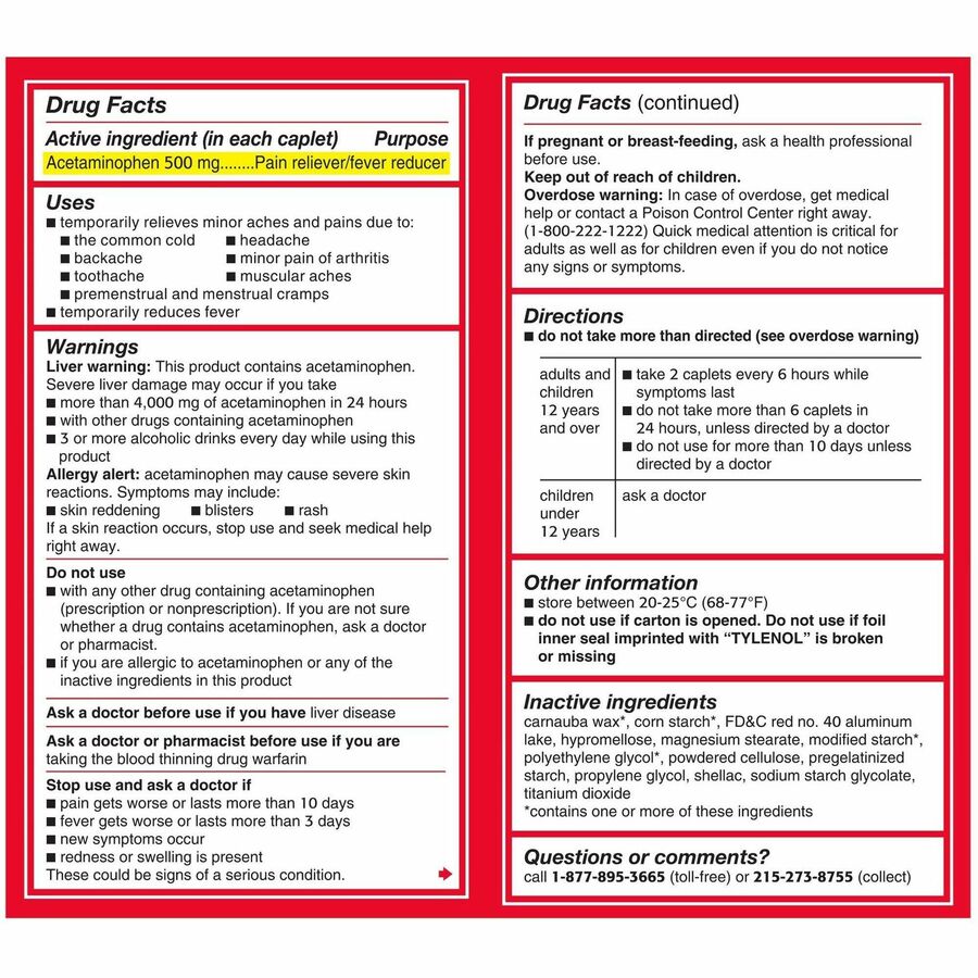 Tylenol Extra Strength Caplets Medications Johnson & Johnson