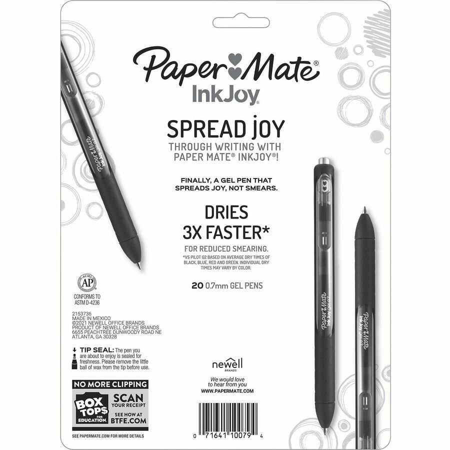 Paper Mate InkJoy® Gel Pens, Medium Point, 0.7 mm, Assorted Colors