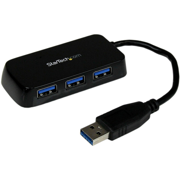 Portable 4 Port SuperSpeed Mini USB 3.0 Hub Black 4 Total USB Ports 4 USB 3.0