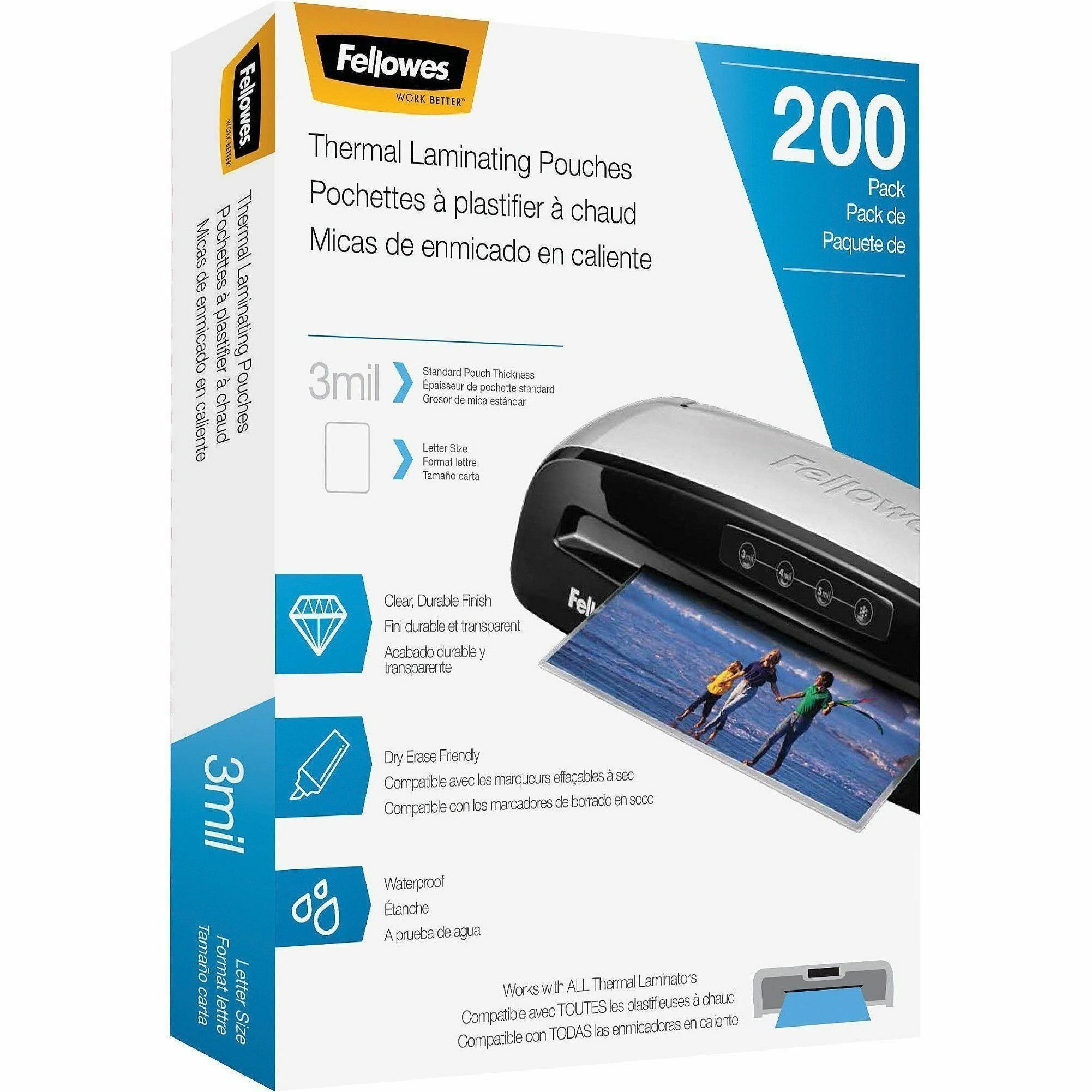 Fellowes Thermal Laminating Pouches Letter, 3 mil, 200 pack Sheet