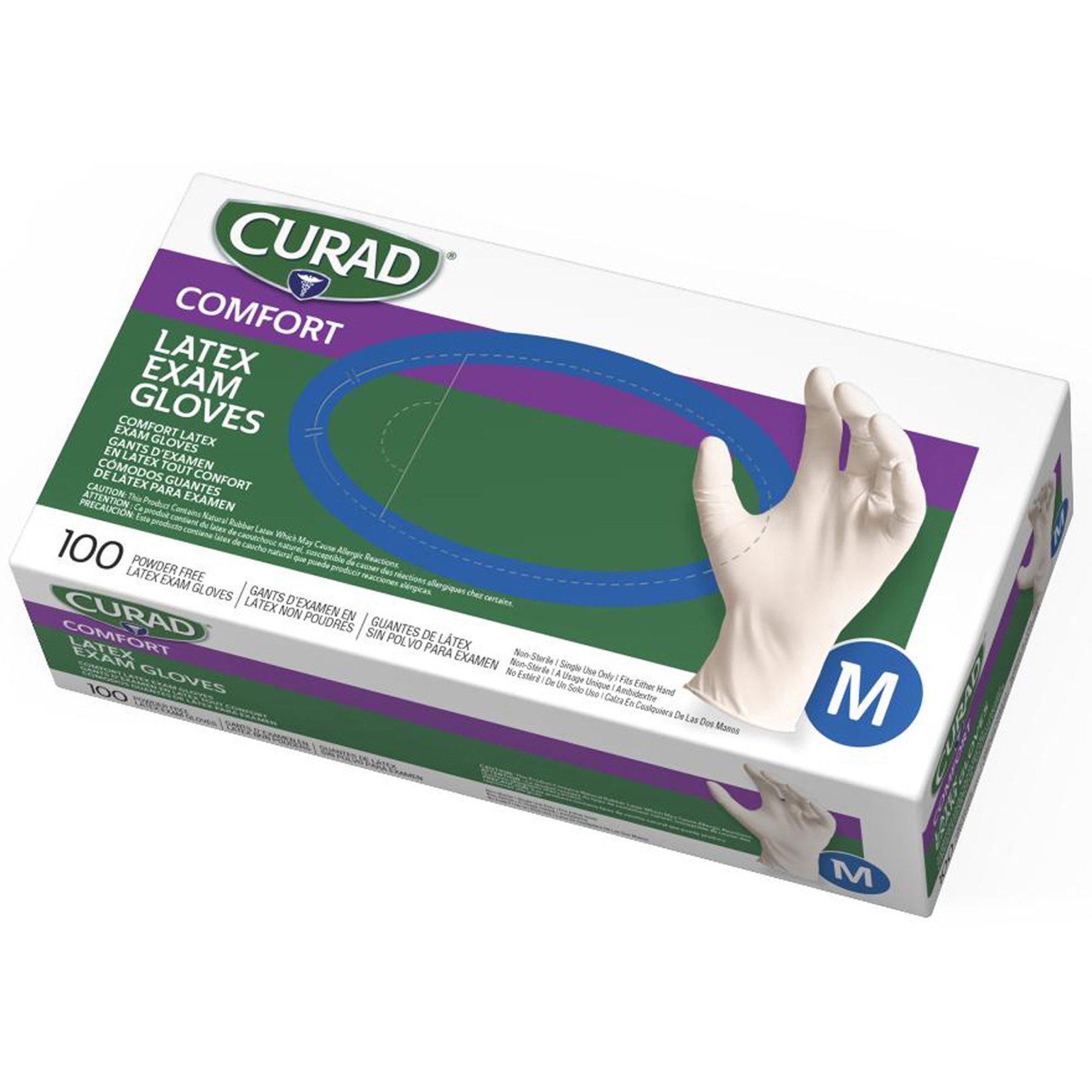 Curad Powder Free Latex Exam Gloves Medium Size Latex White