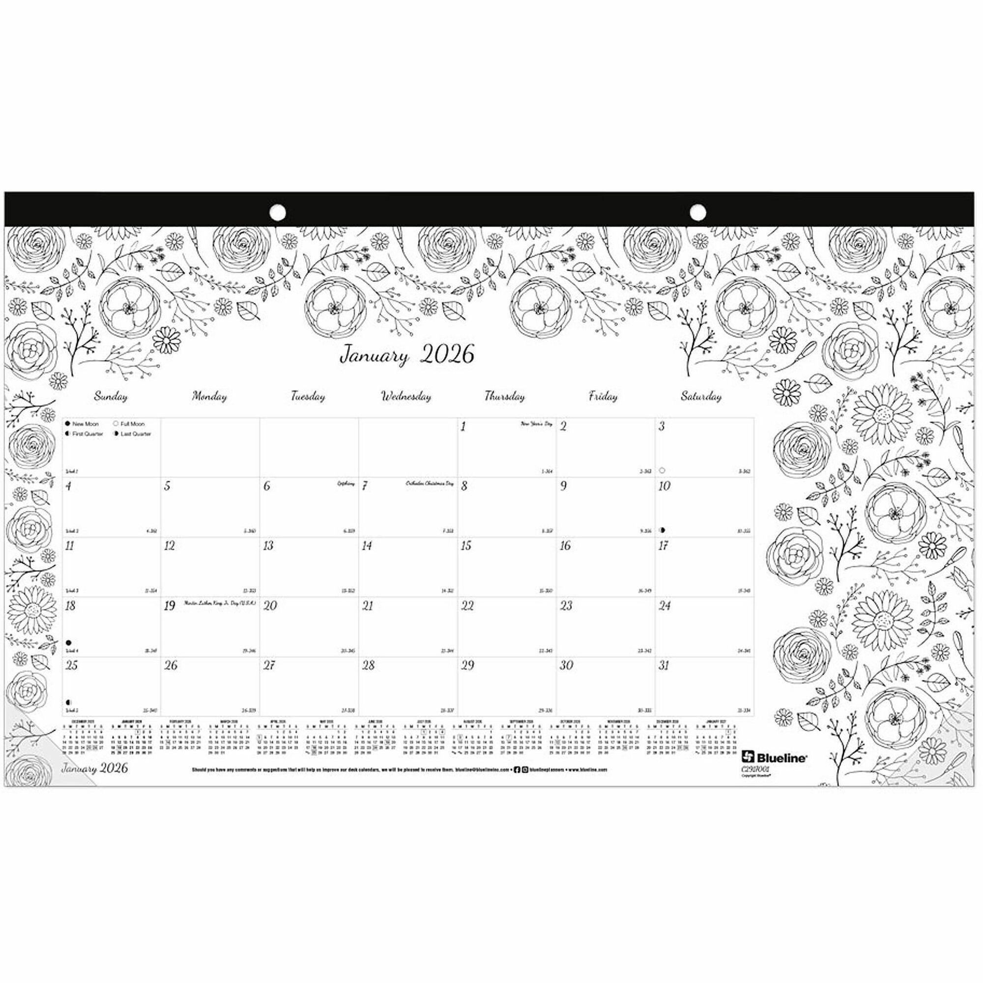 Blueline DoodlePlan Desk Pad Botanica Julian Dates Monthly