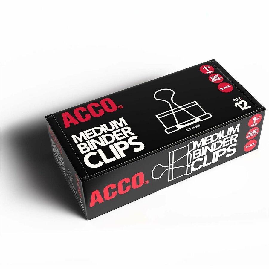 Acco Binder Clips Medium 0.63" Size Capacity Reusable 12