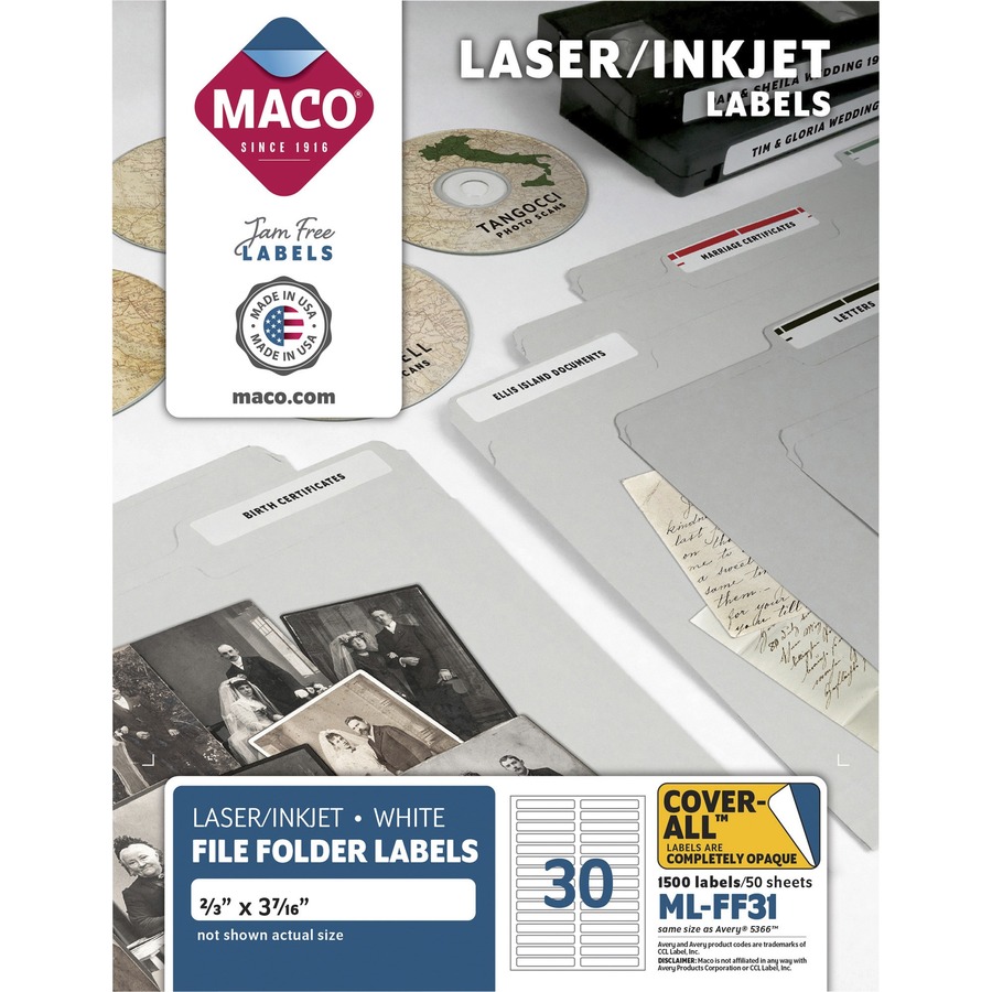 Maco MLFF31, Maco MLFF31 Assorted Laser & Inkjet File Folder Labels