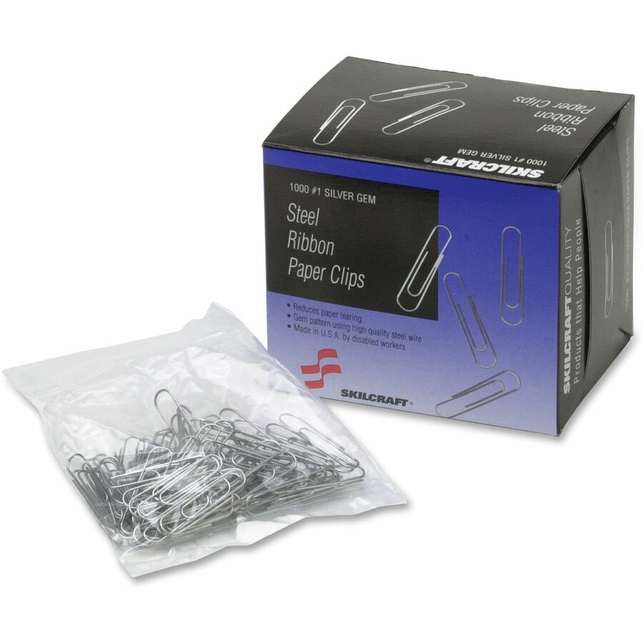 SKILCRAFT Paper Clips No. 1 1000 / Box Silver Steel Mac