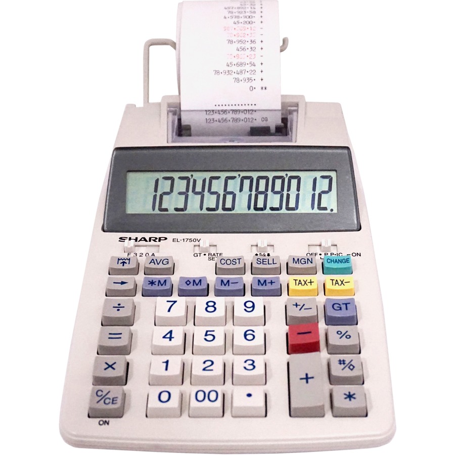 Sharp EL1750V 12 Digit Printing Calculator Dual Color Print 2 lps
