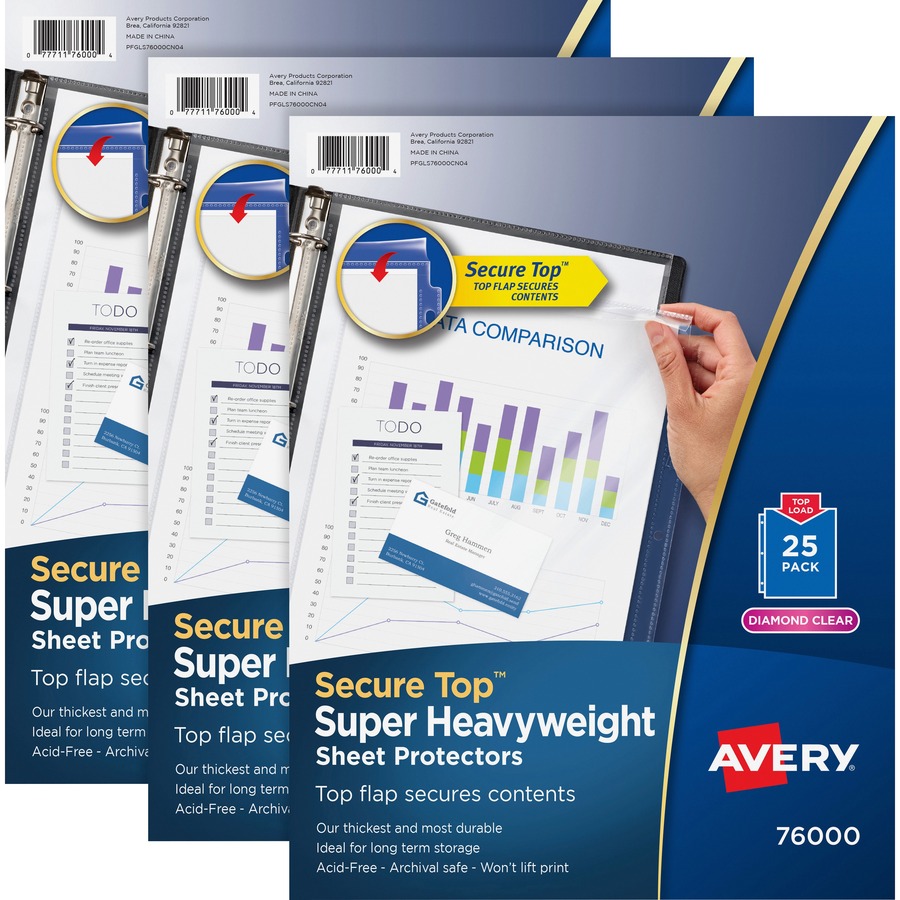 AVE76000BD Avery® Secure Top Sheet Protectors For Letter 8 1/2" x