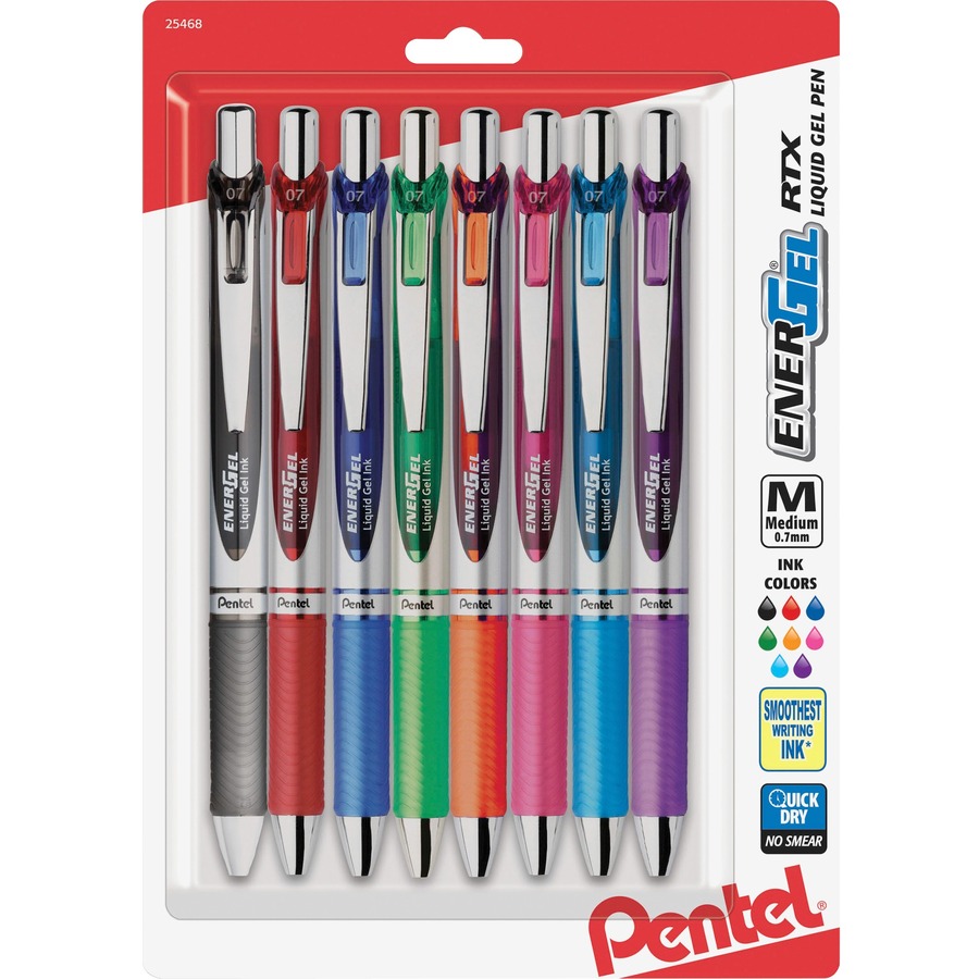Pentel EnerGel RTX Liquid Gel Pens, 0.7mm Steel Tip Assorted Colors
