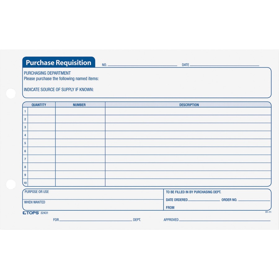 TOPS Purchase Requisitions Forms 100 Sheet(s) Ring Binder 8 1/2