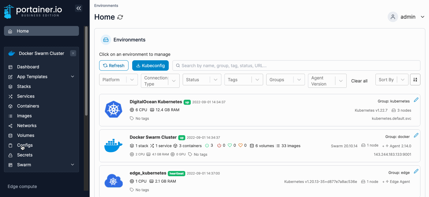 Remove a config Portainer Documentation