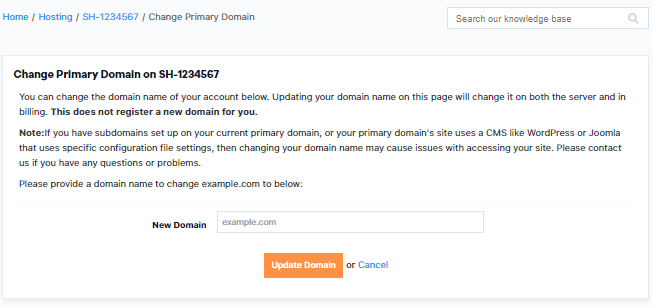 Customer Portal Change Primary Domain HostGator Support