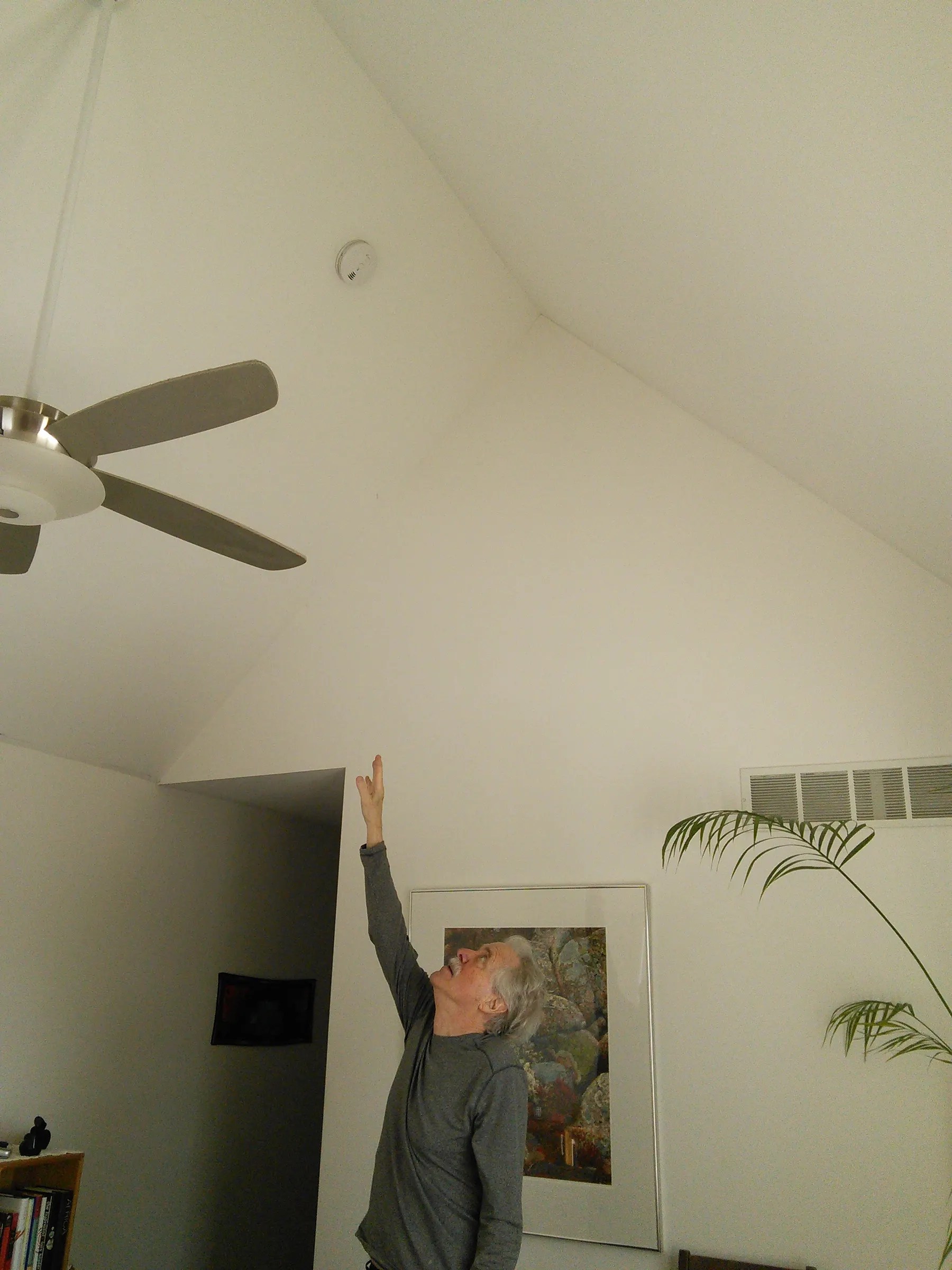 Reach a Smoke Alarm in a Cathedral Ceiling With an "Alarm Arm" (version