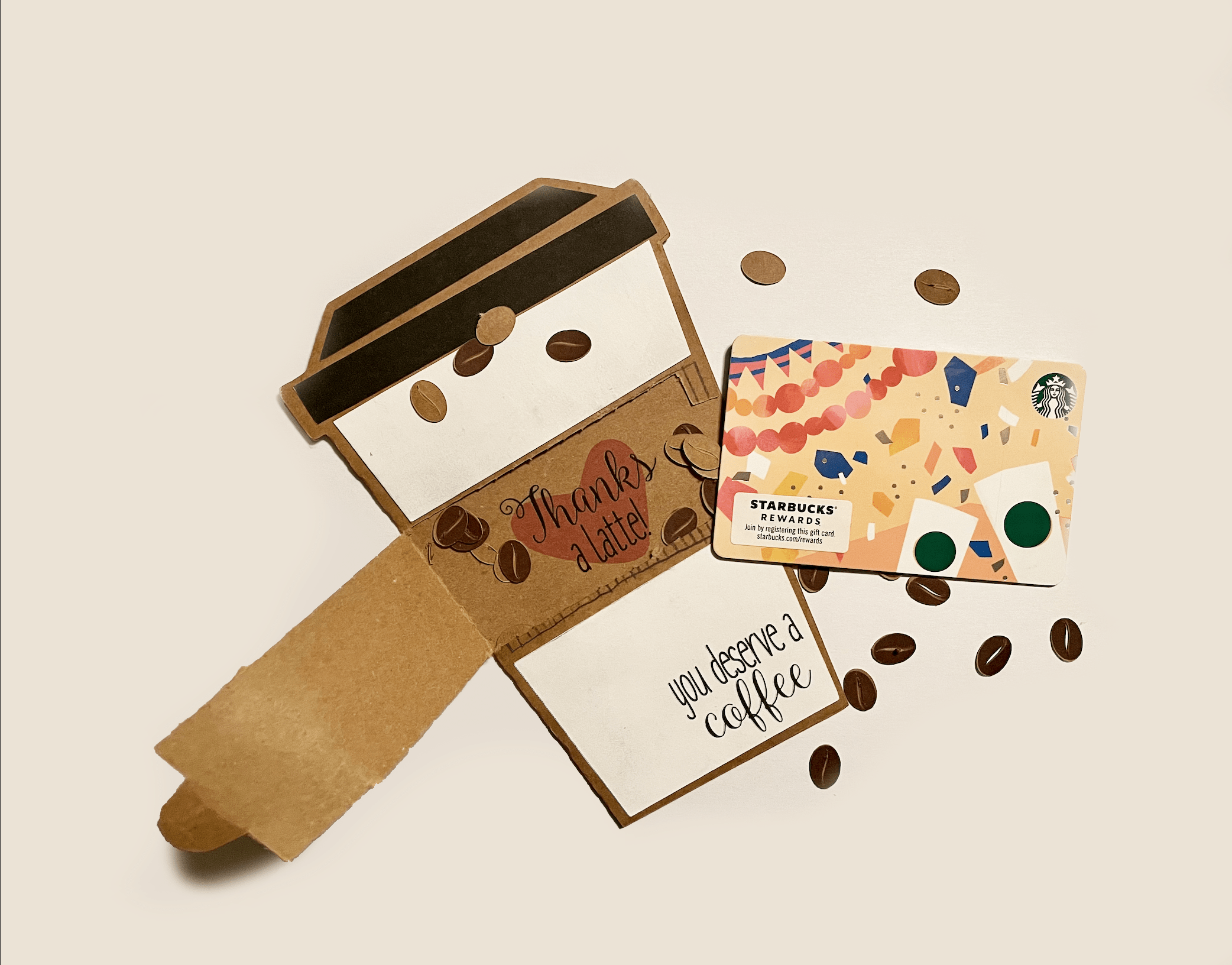 Pull Tab Coffee Gift Card With Coffee Bean Confetti 8 Steps (with