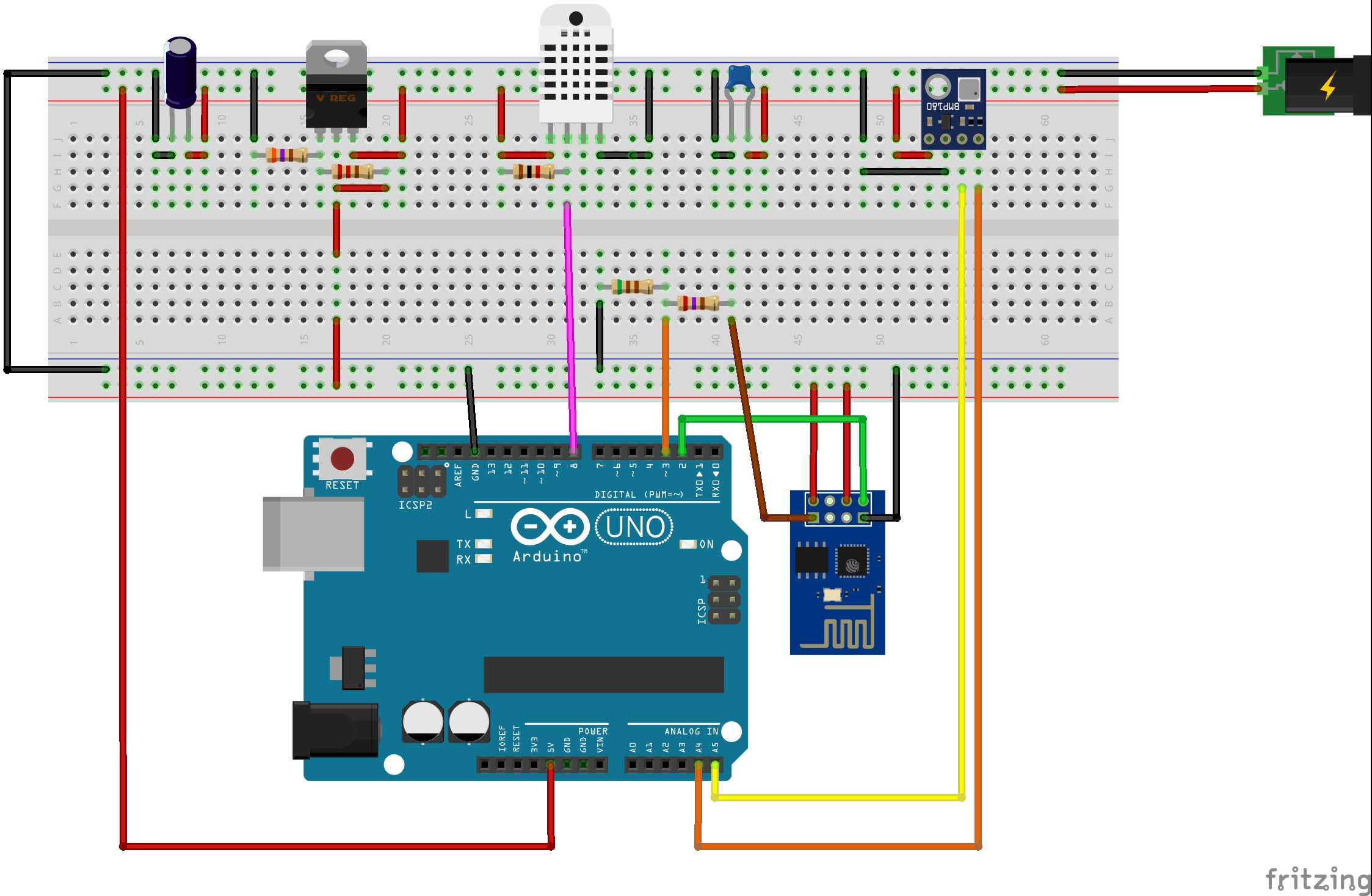Weather Station With Arduino/Genuino , ESP8266, BMP180, DHT22 and Thingspeak 4 Steps (with