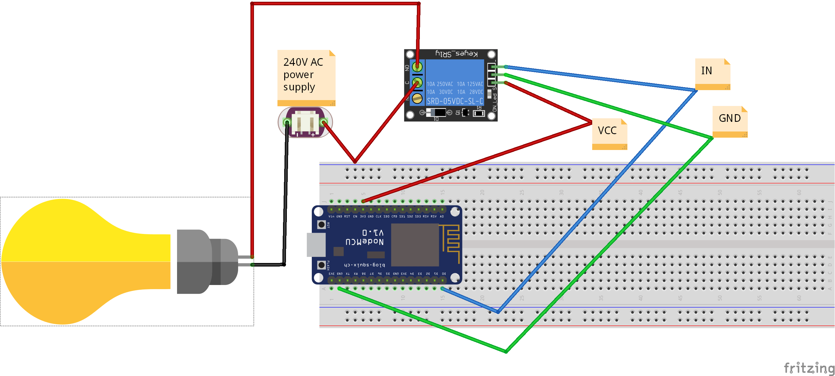 IoT Setup to Operate/control 220240 Volt AC Bulb/Device; NodeMCU Amica + 5V Relay + MQTT