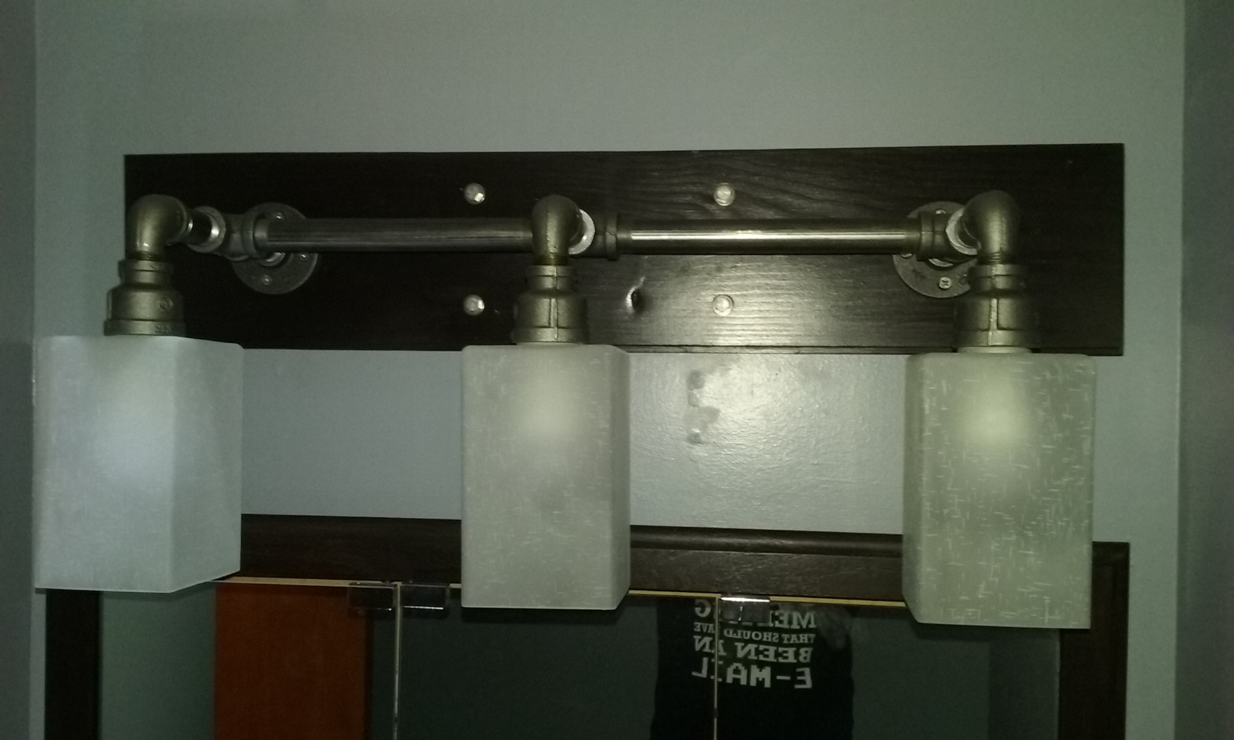 Black Pipe Vanity Light Mounted on Wood Board 8 Steps Instructables