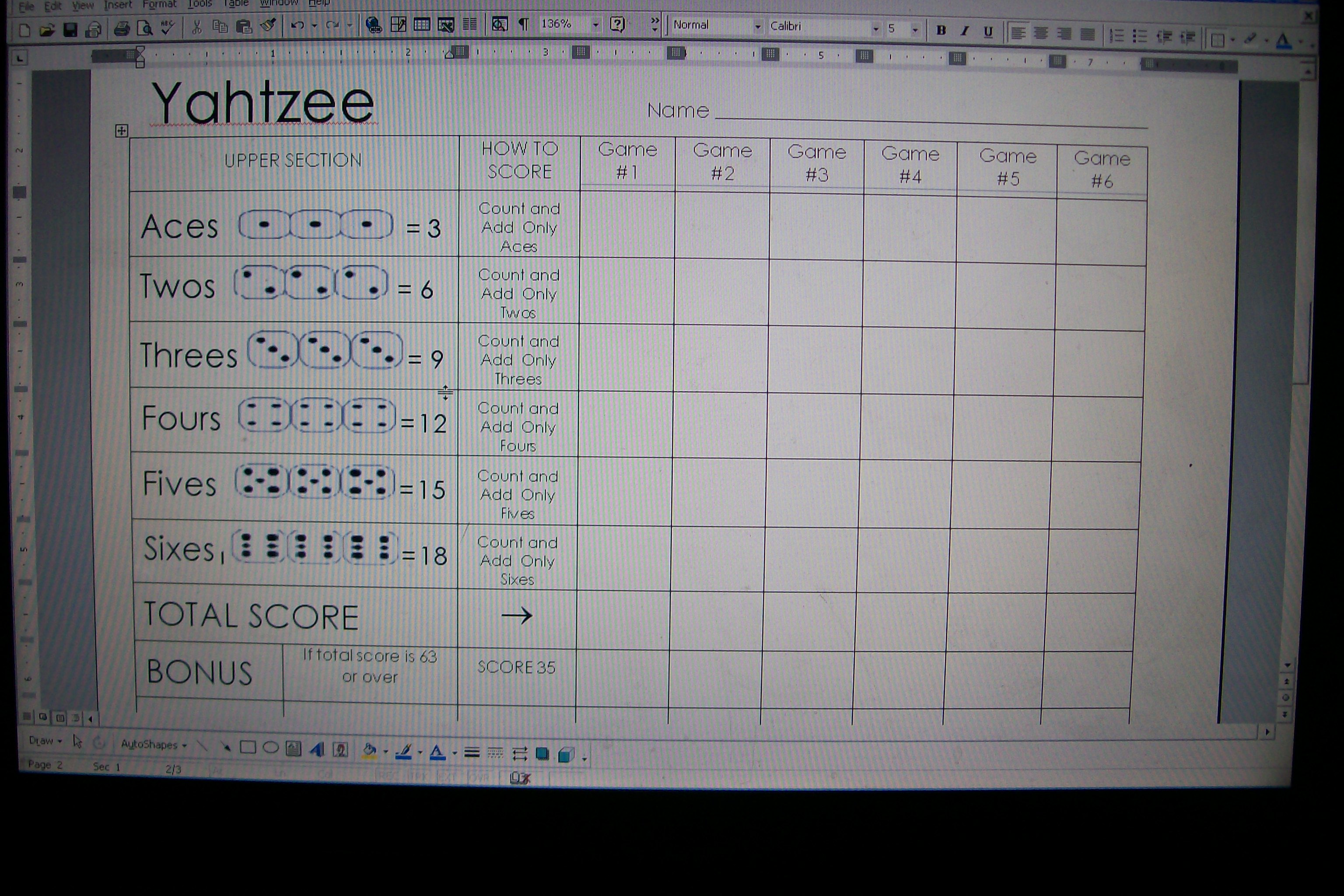 Reusable YAHTZEE Score Sheet 6 Steps Instructables