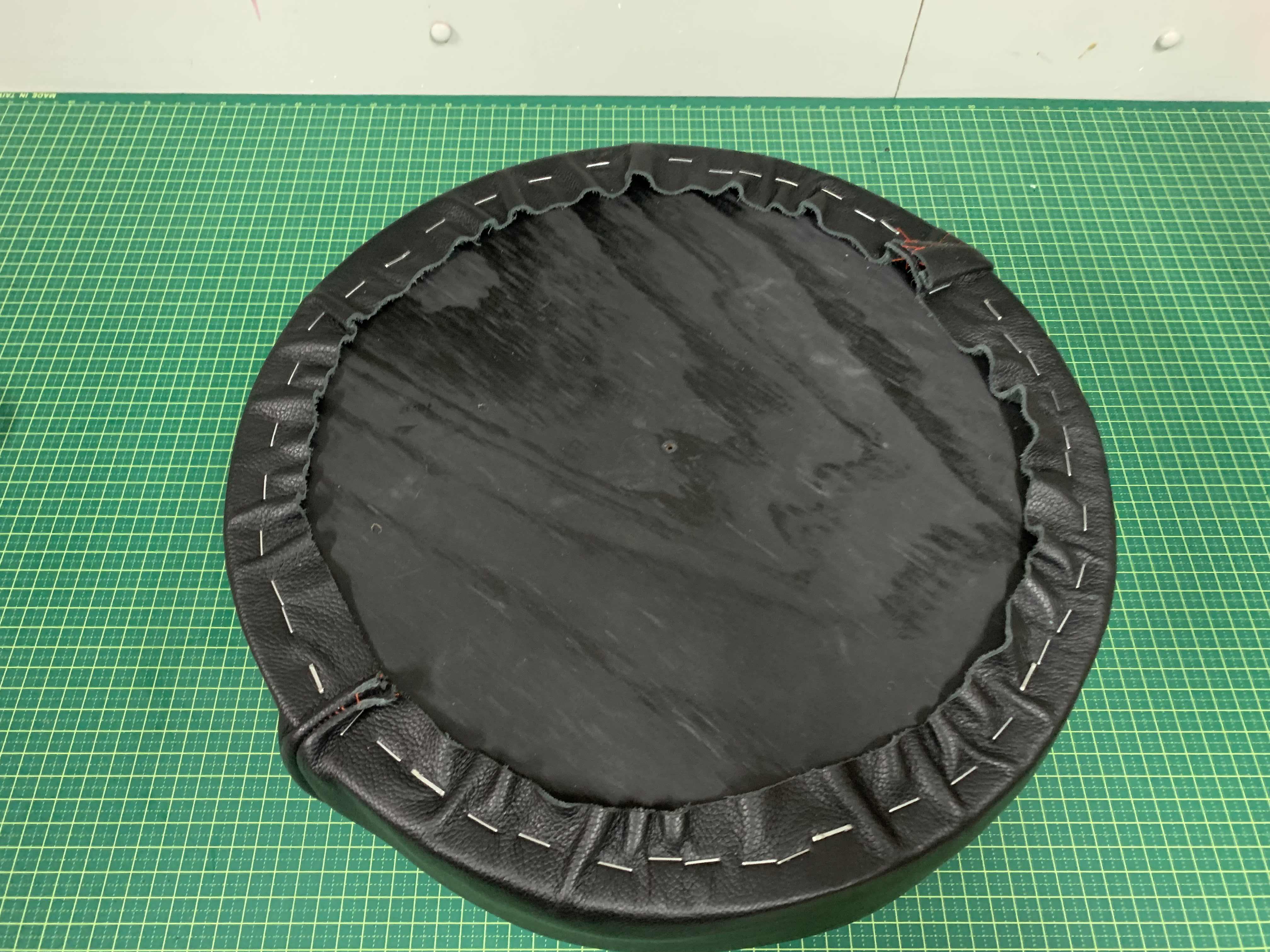 Leather Bar Stool Seat Cover With Diamond Stitching Pattern 18 Steps