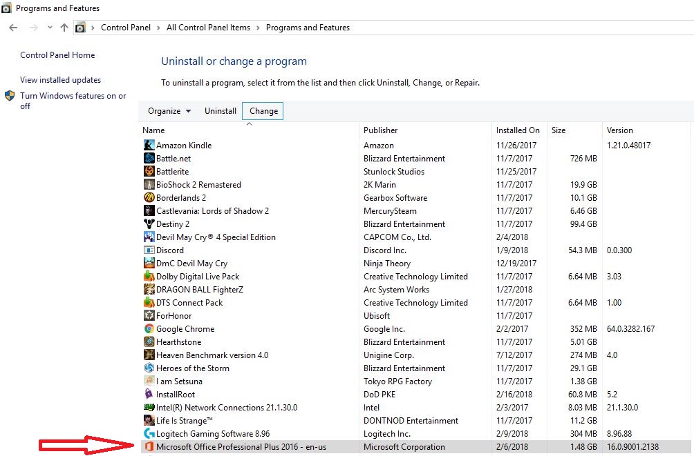 Repair office program using control panel gorcine